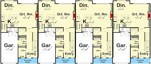 Quadplex main level floor plan