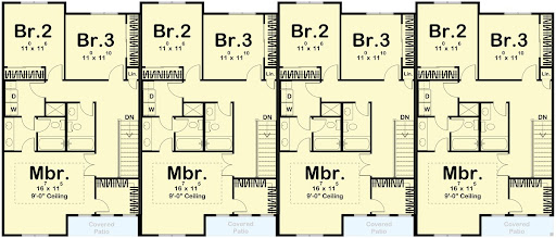 Quadplex upper level floor plan